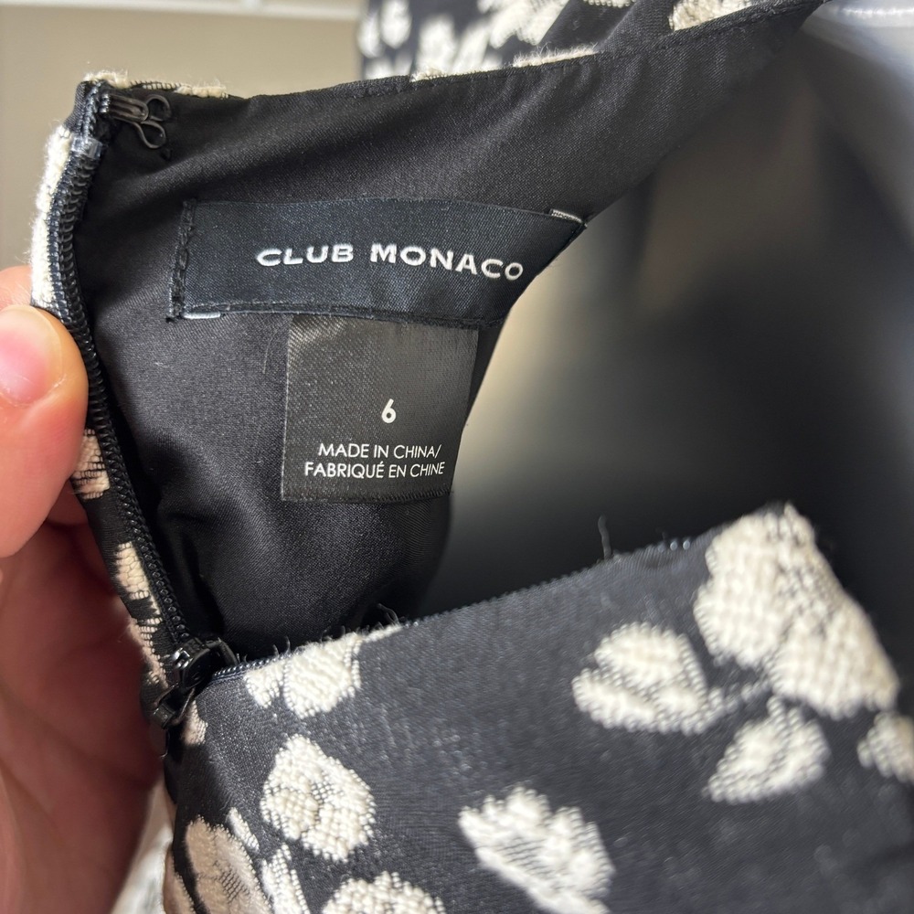 Club Monaco Black White Floral Jacquard Fit & Flare Vneck Mini Dress Womens‎ 6 - Picture 8 of 9